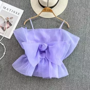 RUGOD трехмерный топ без рукавов из органзы с бантом и цветком розы, женский топ без рукавов с открытой спиной, летний топ