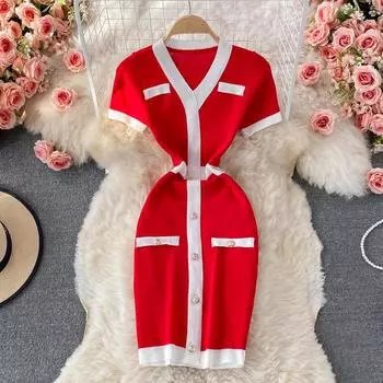 RUGOD трикотажное платье с v-образным вырезом и короткими рукавами, новое летнее модное эластичное облегающее платье для похудения One Size чёрный