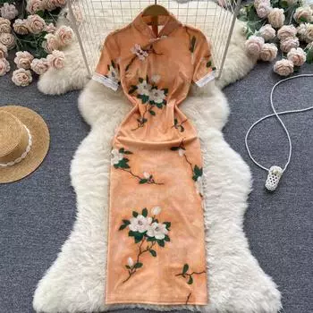 RUGOD Улучшенное Cheongsam, новое женское летнее высококачественное элегантное облегающее платье в стиле ретро для девочек для молодых девушек