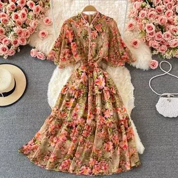 RUGOD Улучшенный женский чонсам, лето 2021, новый темперамент в стиле ретро, тонкая талия, шифоновое платье с цветочным принтом, платье феи, длинная юбка