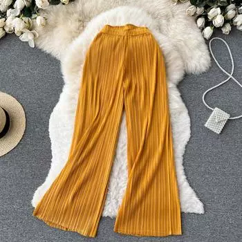 RUGOD универсальные повседневные брюки, женские летние новые плиссированные женские темпераментные свободные широкие брюки для тяжелой промышленности, большие свободные брюки One Size бежевый