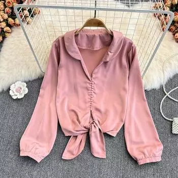 RUGOD Весенне-осенняя новая французская винтажная рубашка, женская белая рубашка с длинным рукавом с дизайном Sense of Minority, шикарный короткий топ