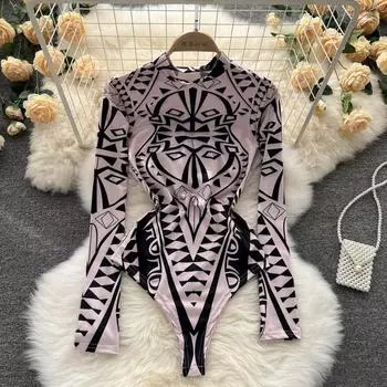 RUGOD Высокая вилка, пикантная цельная женская рубашка с принтом меньшинств в иностранном стиле, облегающий цельный женский топ по индивидуальному заказу One Size розовый