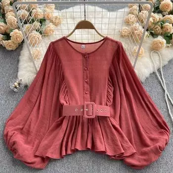 RUGOD Высококачественная нишевая дизайнерская рубашка с кружевной талией и рукавами-фонариками, топ, летняя женская шикарная и красивая маленькая рубашка во французском стиле One Size бежевый