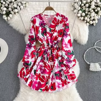 RUGOD весеннее легкое платье трапециевидной формы с оборками в знакомом стиле и v-образным вырезом на талии, пляжное платье для отдыха на море