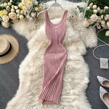 RUGOD вязаное платье женское, новая корейская версия, простое однотонное облегающее платье с v-образным вырезом в полоску, сексуальная сумка-слинг, хип-платье One Size чёрный