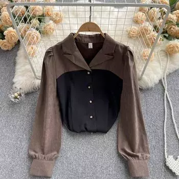 RUGOD высококачественная нишевая дизайнерская рубашка контрастного цвета с длинными рукавами, топ, осенняя женская свободная рубашка в западном стиле