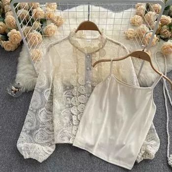 RUGOD, высококачественная свободная вязанная крючком полая рубашка с длинными рукавами во французском стиле, топ ранней осени, женская версия в западном стиле