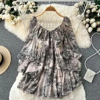 RUGOD, высококачественное легкое и знакомое стильное платье с длинными рукавами и бретелями, летнее женское платье трапециевидной формы с талией во французском стиле