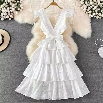 RUGOD высококачественное платье для торта без рукавов, сексуальное летнее платье трапециевидной формы с v-образным вырезом и вышивкой в тяжелой промышленности, с вырезом на талии