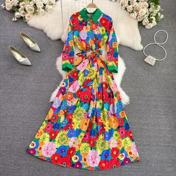 RUGOD высококачественное темпераментное платье трапециевидной формы с лацканами на талии и бантом, элегантное длинное платье большого размера, весна