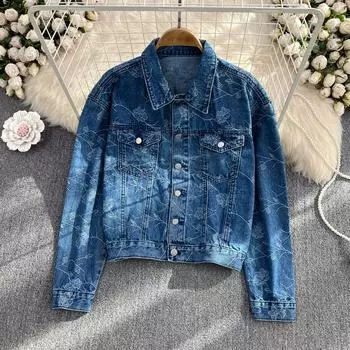 RUGOD Жаккардовая джинсовая куртка, осень 2022, новая свободная повседневная куртка в стиле ретро с длинными рукавами