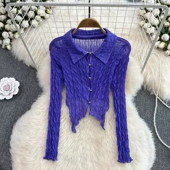 RUGOD женская осенняя новая винтажная сексуальная прозрачная рубашка-смокинг с длинными рукавами нестандартной формы