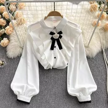 RUGOD женская рубашка с трехмерным цветочным узором и рюшами во французском стиле, весенняя рубашка 2022 года, высококачественный дизайн, топ для поездок на работу, универсальный и милый