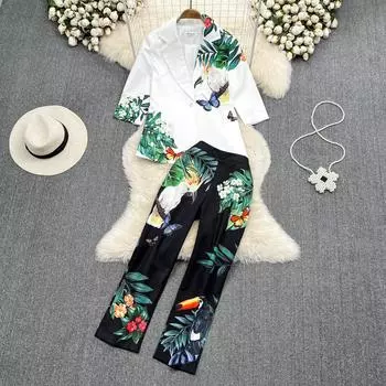 RUGOD женские модные костюмы в европейском и американском стиле, свободный костюм средней длины, куртка из двух частей, узкие прямые брюки с высокой талией