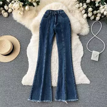 RUGOD женские осенние расклешенные длинные джинсы с высокой талией в винтажном стиле