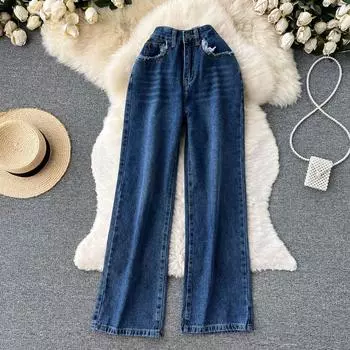 RUGOD женские осенние свободные прямые джинсы расклешенные тонкие широкие брюки в стиле ретро