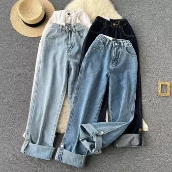 RUGOD Женские осенние свободные прямые тонкие широкие джинсы с высокой талией
