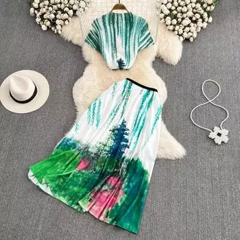 RUGOD женский модный костюм градиентного цвета тонкий короткий топ из двух частей с высокой талией плиссированная юбка S белый