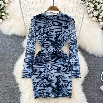 RUGOD женское осеннее новое сексуальное сетчатое платье с длинными рукавами и рисунком зебры, облегающее и тонкое платье с бедрами