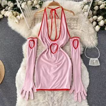 RUGOD женское осеннее платье контрастного цвета с полой талией и рукавами