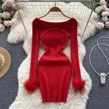 RUGOD женское осеннее волосатое платье с длинными рукавами, новое осеннее трикотажное платье на бедрах