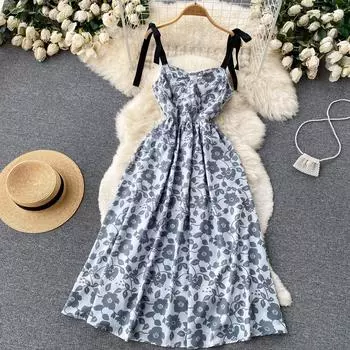 RUGOD женское платье с цветочным принтом во французском стиле ретро, лето 2022, новое темпераментное платье с талией и тонкими подтяжками