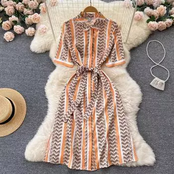 RUGOD женское платье с короткими рукавами и принтом, новинка лета 2022 года, модное утягивающее платье с цветочным принтом и лацканами на талии