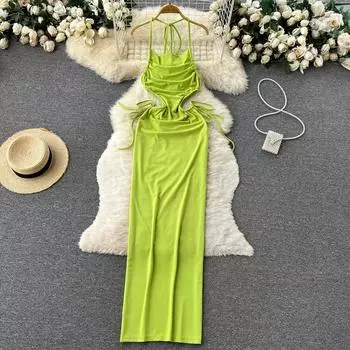 RUGOD женское сексуальное сексуальное платье с бретелькой на шее и бедрами S зелёный