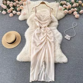 RUGODDesign Sense маленькое складное длинное платье с разрезом на подтяжках, женское, лето 2022, сексуальное легкое платье с запахом на бедрах в зрелом стиле