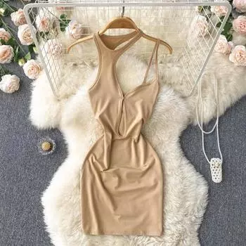 RUGODTemperament Design Sense Нерегулярное платье с бретелькой на шее и подтяжками, женское летнее платье без рукавов, модное платье на бедрах