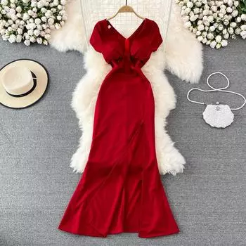 RUGOG 2022, летняя новая модная сексуальная облегающая сумка без талии с высоким разрезом, сумка-рыбий хвост, платье на бедрах с короткими рукавами