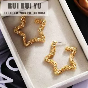RUI RUI YU 1 пара мужских и женских серег из сплава в стиле ретро, простые полые золотые серьги с пятиконечной звездой золотистый