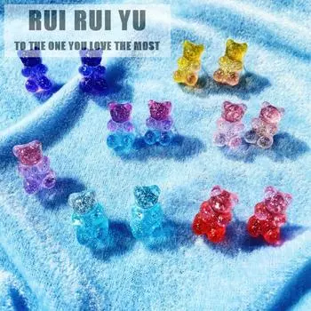 RUI RUI YU 1 пара серег из сплава акрила в стиле ретро, красочные милые серьги-гвоздики в форме медведя белый/синий