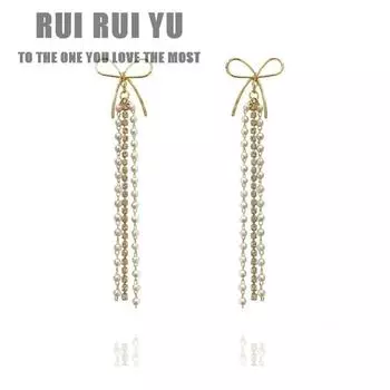RUI RUI YU 1 пара женских серег в стиле Ins с бантом и жемчугом, длинные серьги с кисточками золотистый