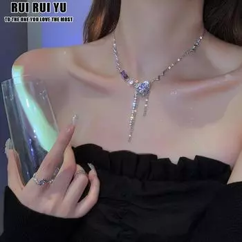 RUI RUI YU 1 шт., оригинальное роскошное ожерелье «Поймай подёнку» Y2k, плиссированная металлическая металлическая цепочка с фиолетовым цирконом, ожерелье премиум-класса, сладкий, прохладный, холодный ветер