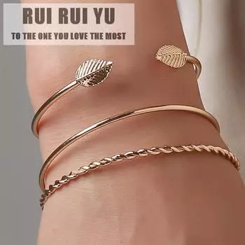 RUI RUI YU 3 шт./компл. женский простой модный открытый браслет с геометрическим дизайном и листьями золотой