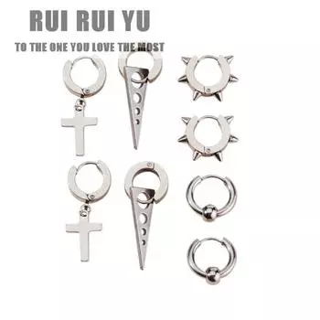 RUI RUI YU, 4 пары женских серег, конус, шар, диск, штанга, ушная кость, игла серебряный