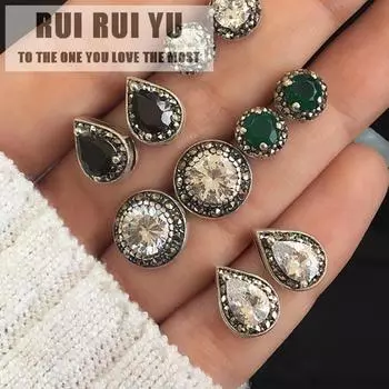 RUI RUI YU 5 пар серег в стиле ретро в богемном стиле, серьги-гвоздики с блестящими кристаллами