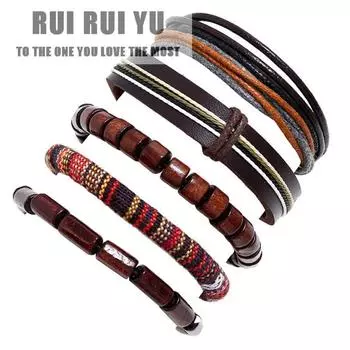 RUI RUI YU 5 шт./компл. браслеты плетеные кожаные браслеты винтажные браслеты в этническом стиле для мужчин и женщин коричневый