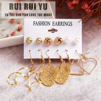 RUI RUI YU, 6 пар/компл., женские стильные серьги с кисточками и жемчугом, комплект золотой