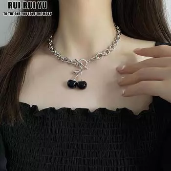 RUI RUI YU богемное женское милое классное ожерелье с индивидуальным дизайном для девочек, уникальное сексуальное ожерелье с пряжкой в виде черной вишни OT, ожерелье-цепочка на ключицу чёрный