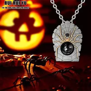 RUI RUI YU Европейская и американская мода Личность Ретро Готика Черный кулон в виде паука Ожерелье Преувеличенная панк-цепочка на ключицу Хэллоуин