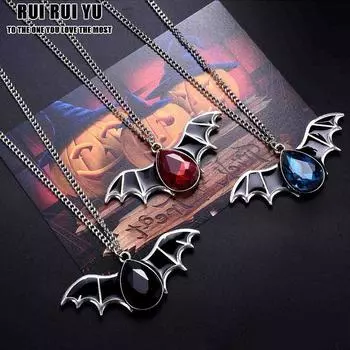 RUI RUI YU Классический готический вампир Красный Хэллоуин Симпатичная летучая мышь Ретро ожерелье Женская капля воды Мода Простая личность Универсальный кулон Подарок