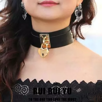 RUI RUI YU Крутое ожерелье для взрослых в форме фетиш-любви, металлическое золотое ожерелье из кожаного ремня для бондажа красный