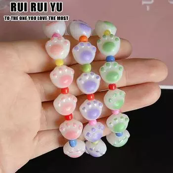 RUI RUI YU милые смоляные розовые браслеты в виде кошачьей лапы для женщин и девочек, корейские кавайные подвески из бисера, браслеты, женские ювелирные изделия ручной работы для вечеринок None
