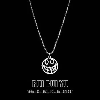 RUI RUI YU Мода Хип-Хоп Дьявол Смайлик Подвеска Из Нержавеющей Стали Длинная Цепочка Ожерелье для Женщин Мужчин Панк Ожерелья Хэллоуин Ювелирные Изделия 1 PCS