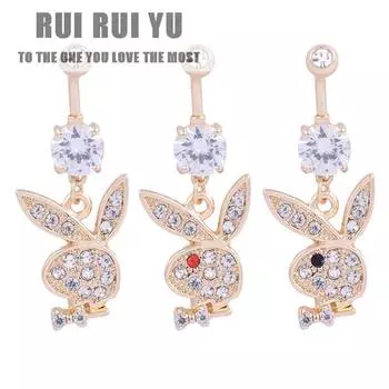 RUI RUI YU Модное кольцо для пупка с позолоченным кроликом и стразами в виде пупка белый