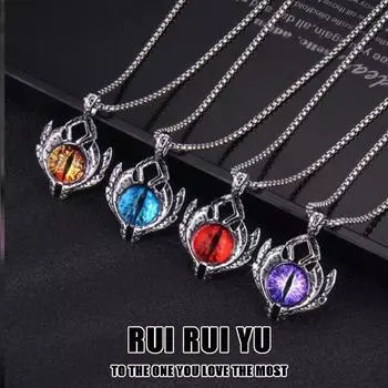 RUI RUI YU модное ожерелье из нержавеющей стали с дьявольским глазом и лунным камнем, ожерелье в стиле панк, хип-хоп для мужчин, ювелирные изделия из нержавеющей стали, подарок на Хэллоуин 1 PCS