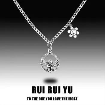 RUI RUI YU, модное ожерелье с ангелом для женщин-подростков, серебристого цвета, крутая цепочка с геометрическим рисунком, трендовое ретро-ювелирное изделие в стиле хип-хоп 1 PCS